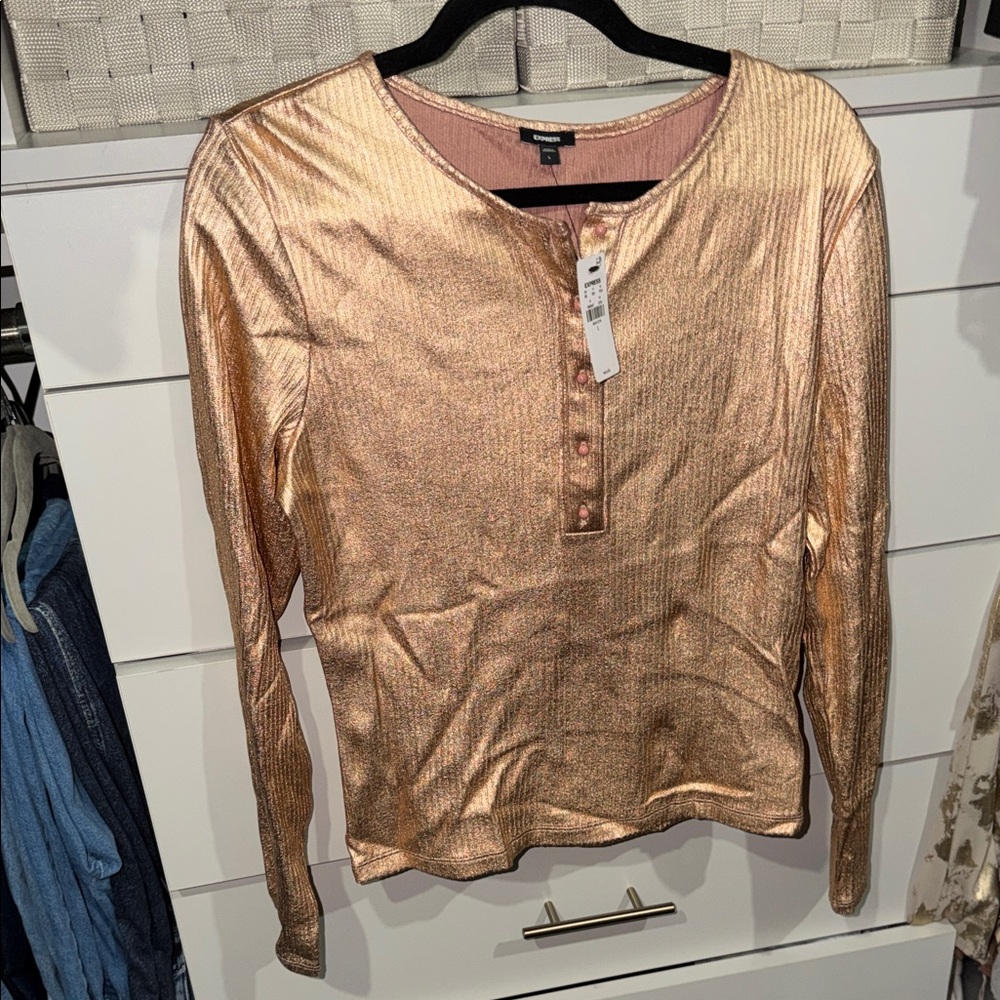 Express Metallic Long Sleeve Top